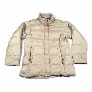 Montbell Jacket Womens MEDIUM Beige Puffer Down Outdoor Quilted Lightweight